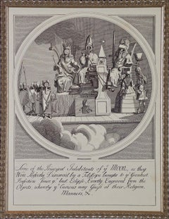 "Principal Inhabitants of the Moon" : Satin encadré du 18ème siècle par Hogarth