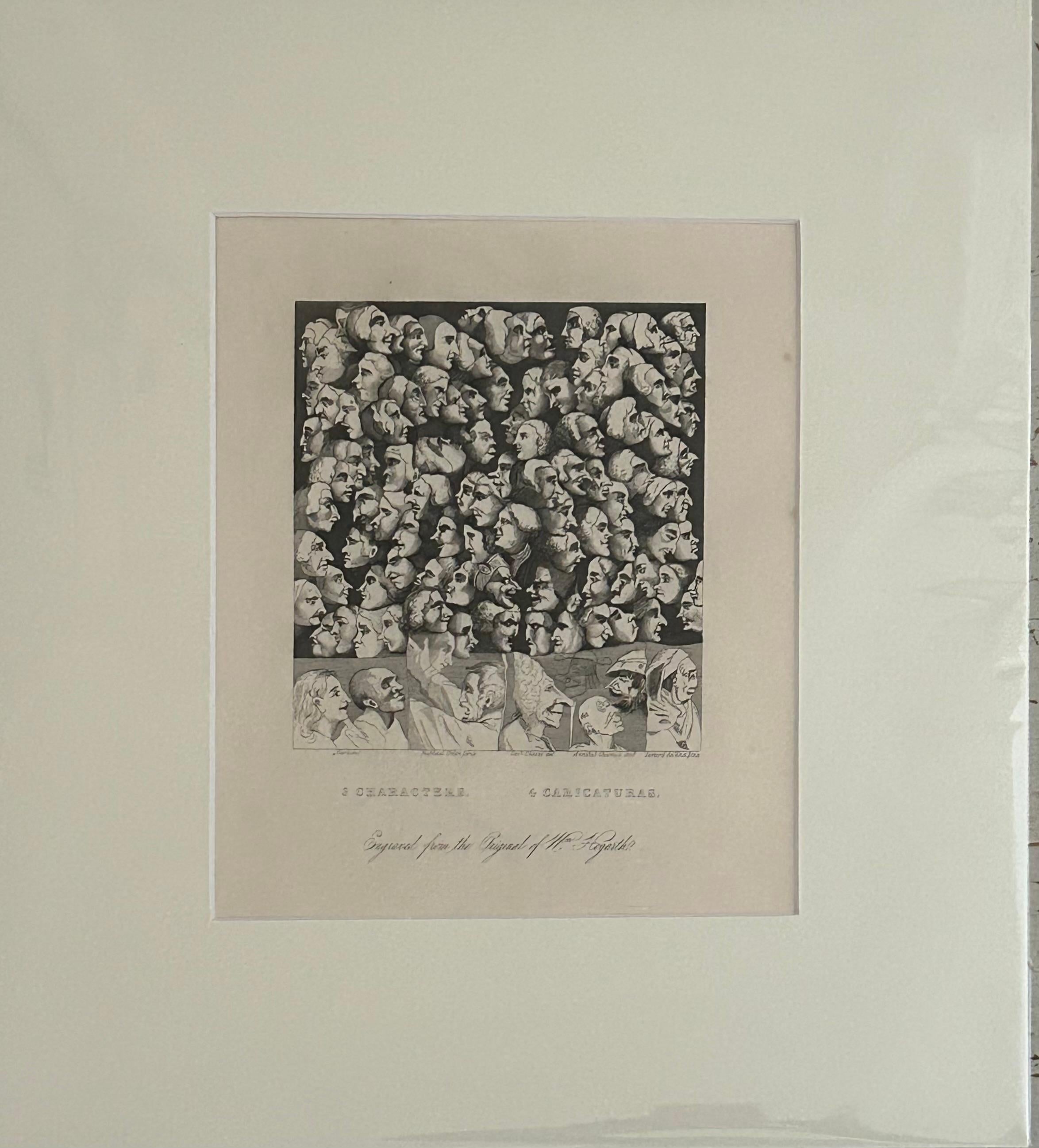 3 Characters 4 Caricaturas - Brown Figurative Print by William Hogarth