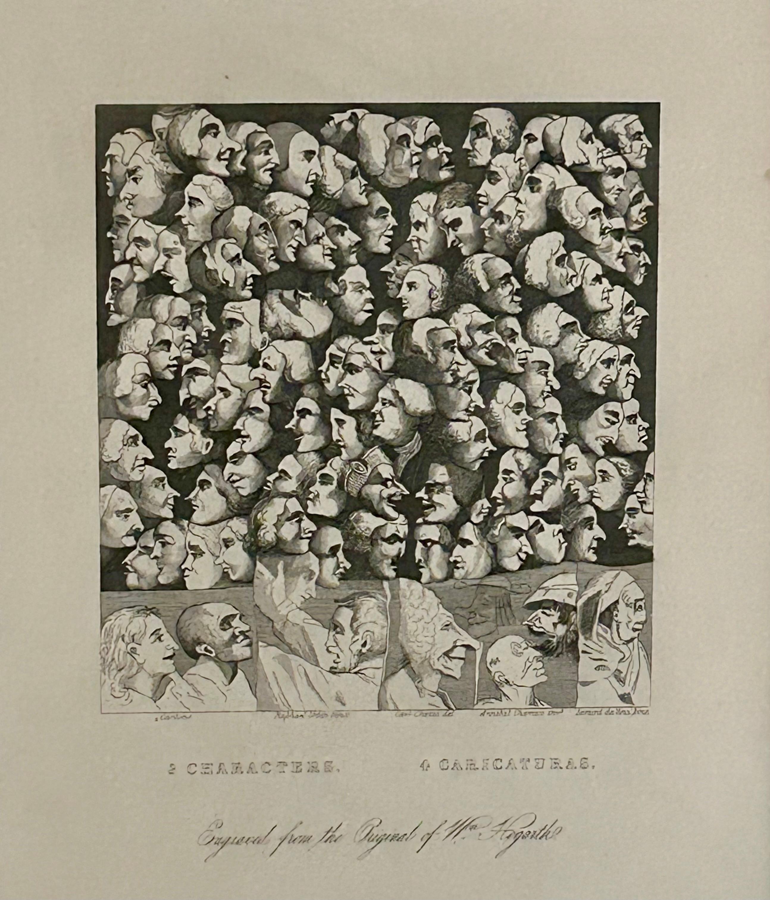 William Hogarth Figurative Print - 3 Characters 4 Caricaturas