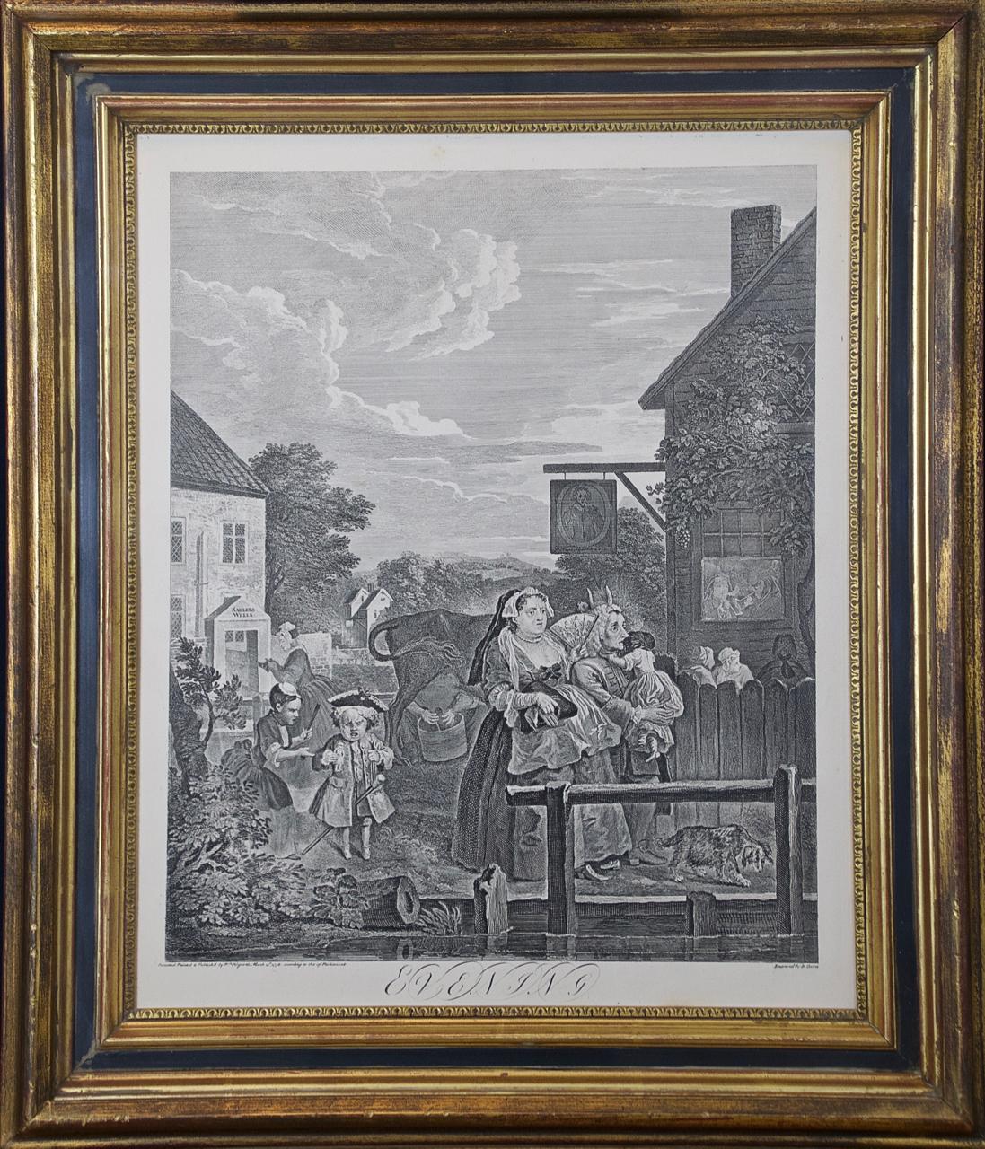  Quatre gravures de Hogarth encadrées « Four Times of the Day » - Maîtres anciens Print par William Hogarth