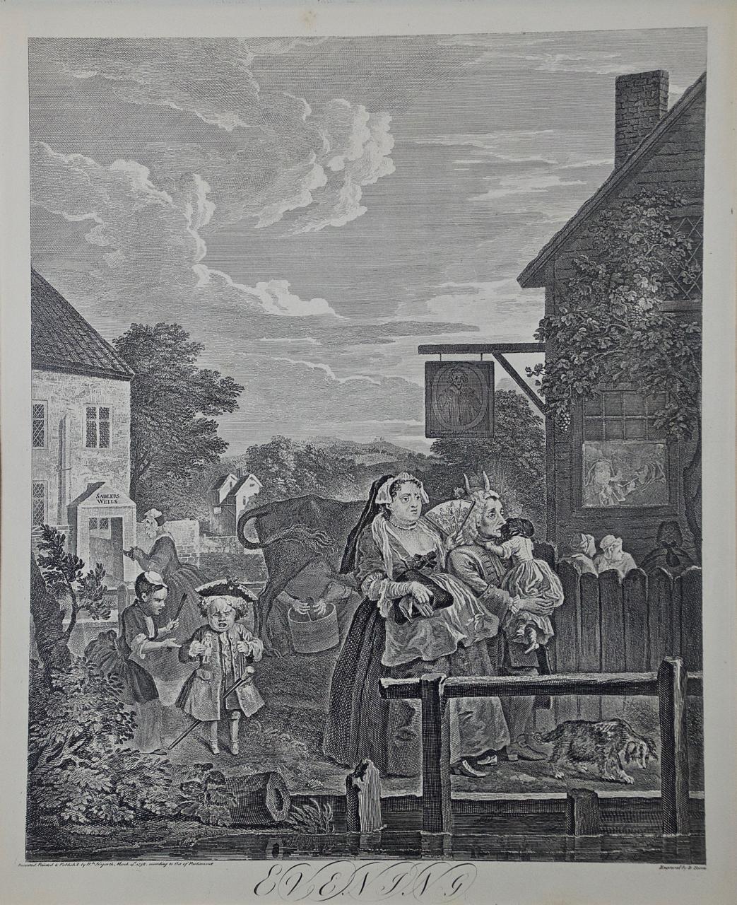  Quatre gravures de Hogarth encadrées « Four Times of the Day » en vente 9