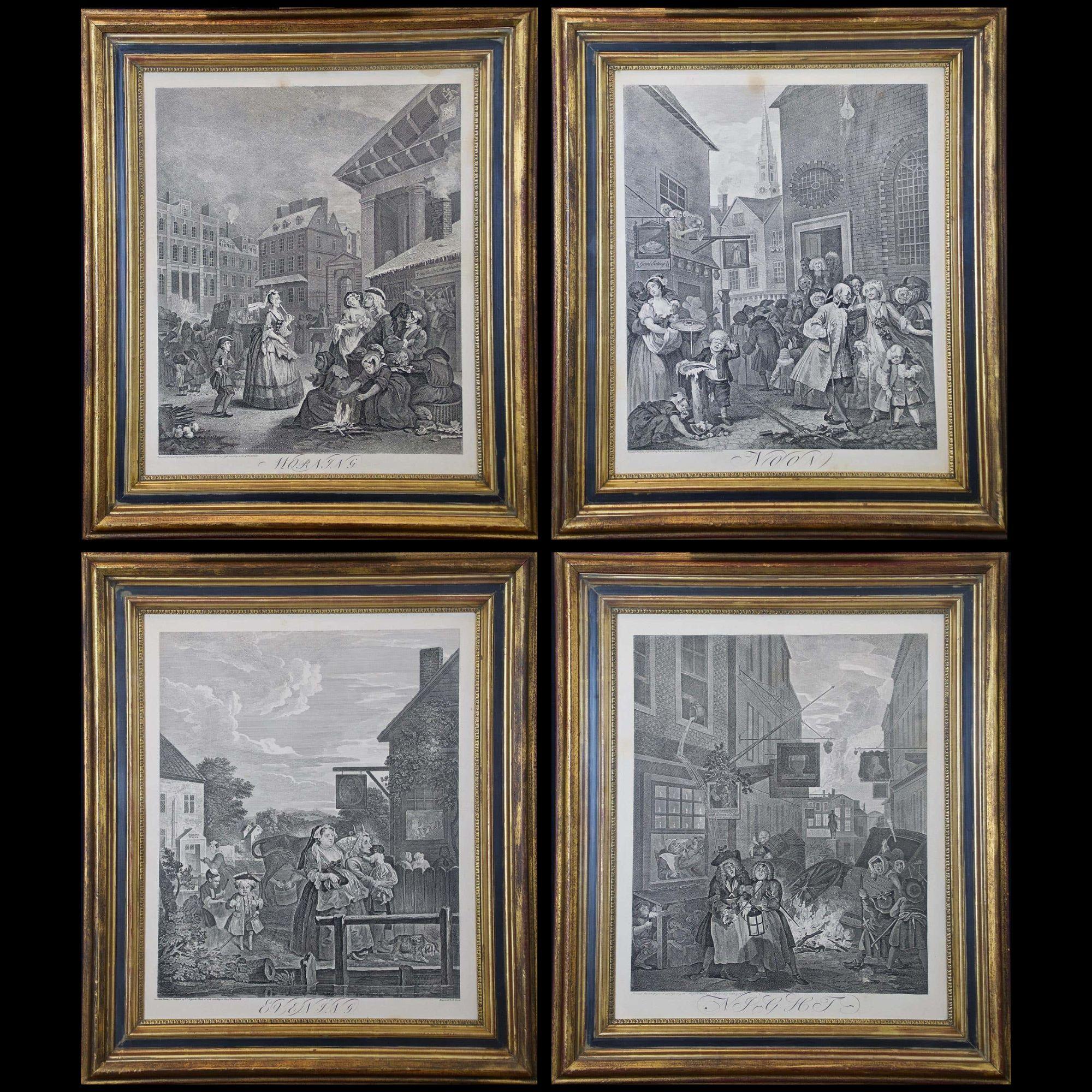 Cuatro grabados Hogarth enmarcados 
