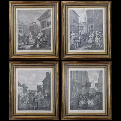 Quatre gravures de Hogarth encadrées « Four Times of the Day »