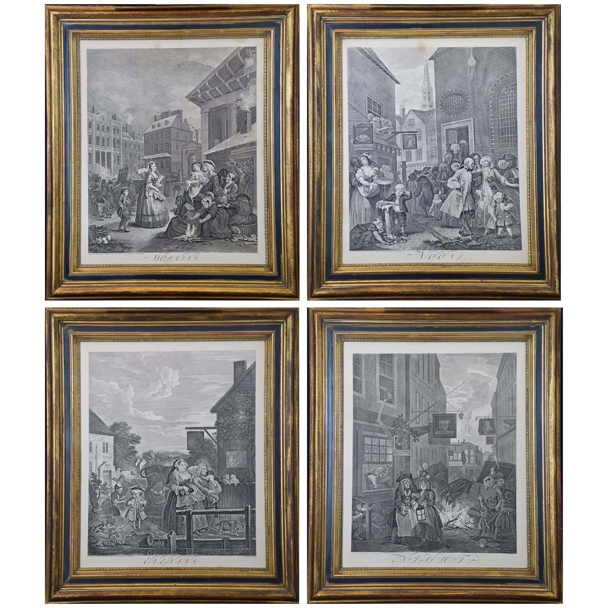 Cuatro grabados Hogarth enmarcados "Los cuatro momentos del día"