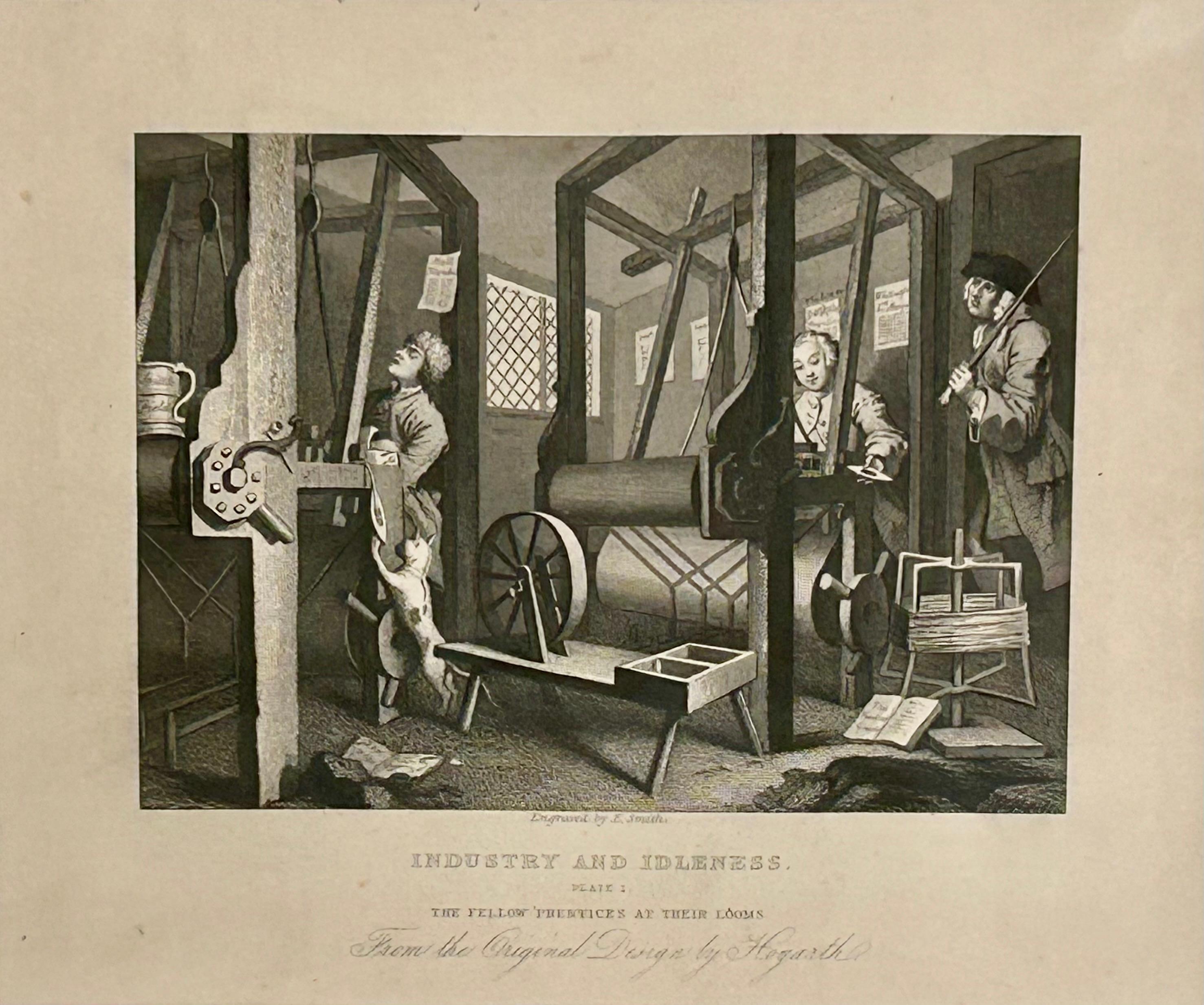 William Hogarth Figurative Print - Industry and Idleness Plate 1:  The Fellow 'Prentices at their Looms