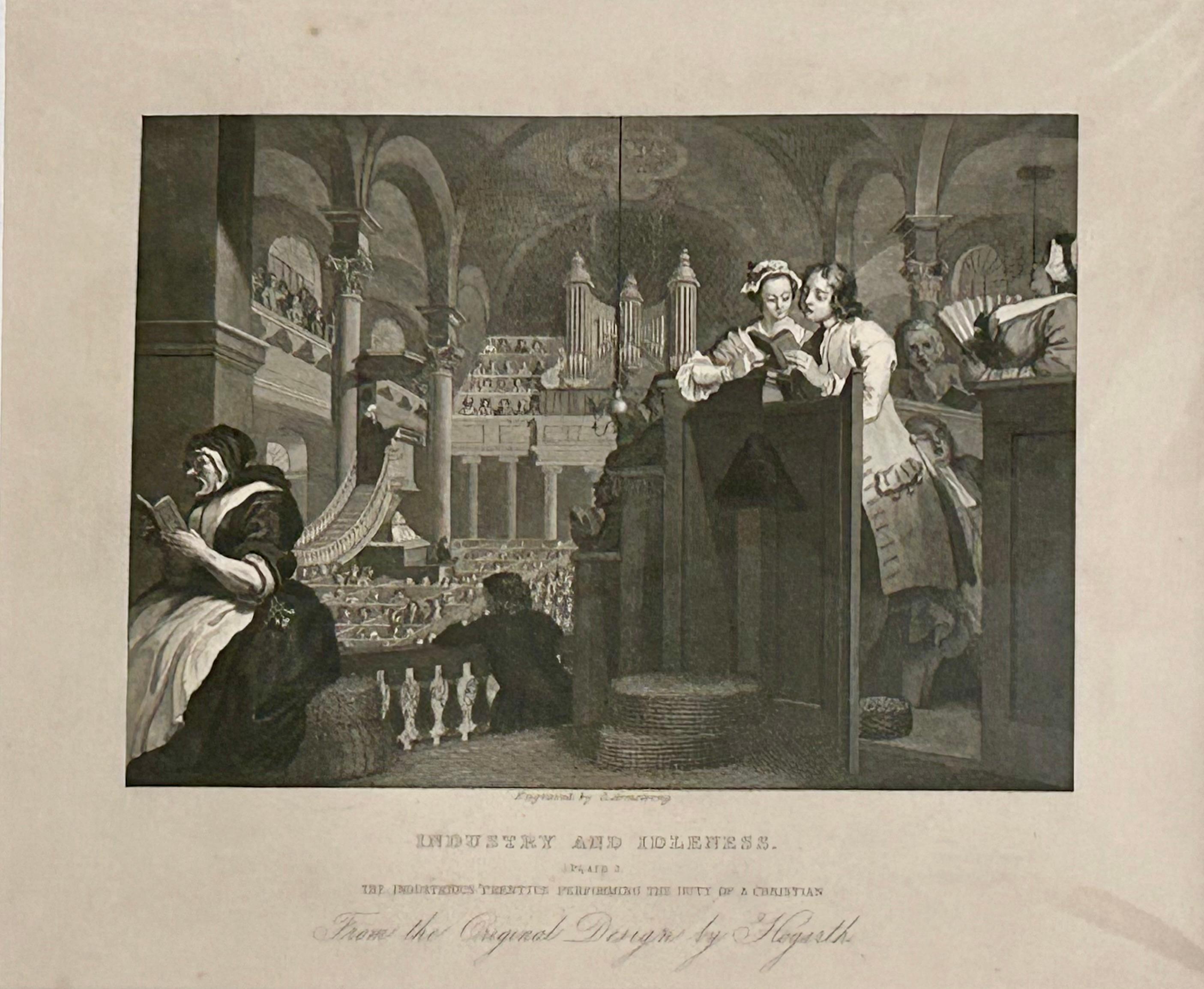 William Hogarth Figurative Print - Industry and Idleness Plate 2: The Industrious 'Prentice Performing: Duty