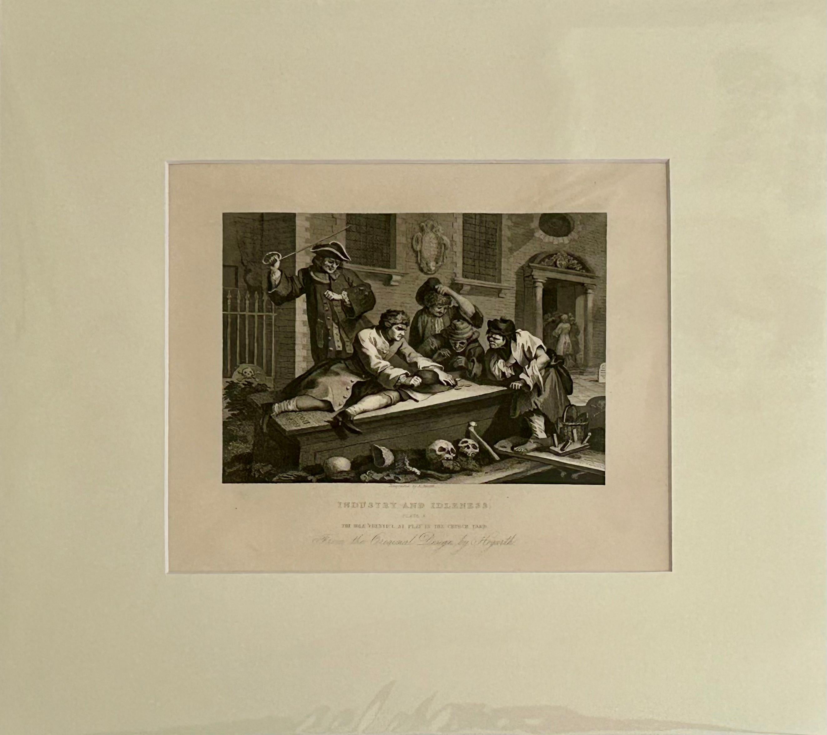 Industry and Idleness Plate 3: The Idle 'Prentice at Play In The Church Yard - Print by William Hogarth