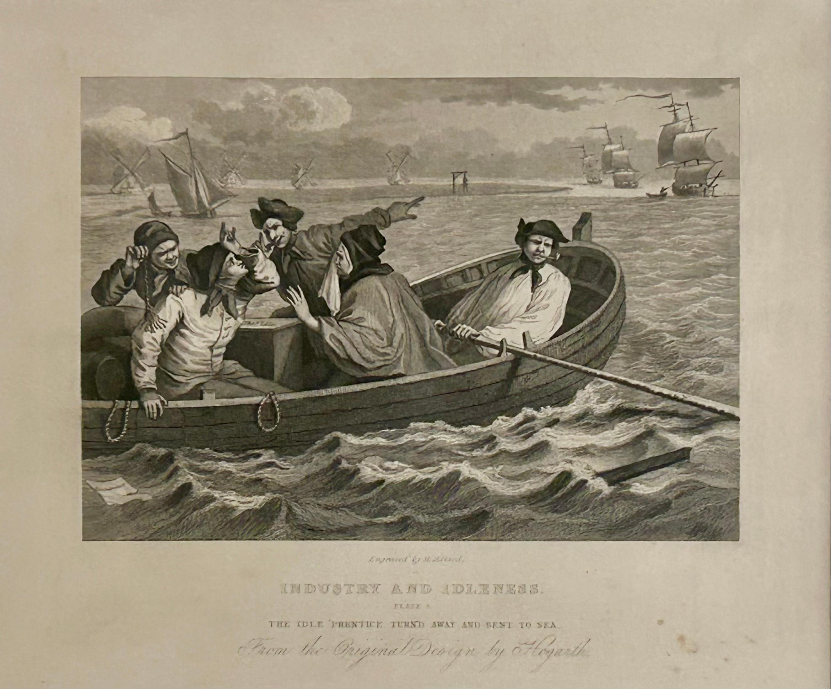 William Hogarth Figurative Print - Industry and Idleness Plate 5: The Idle 'Prentice Turn'd Away & Sent to Sea