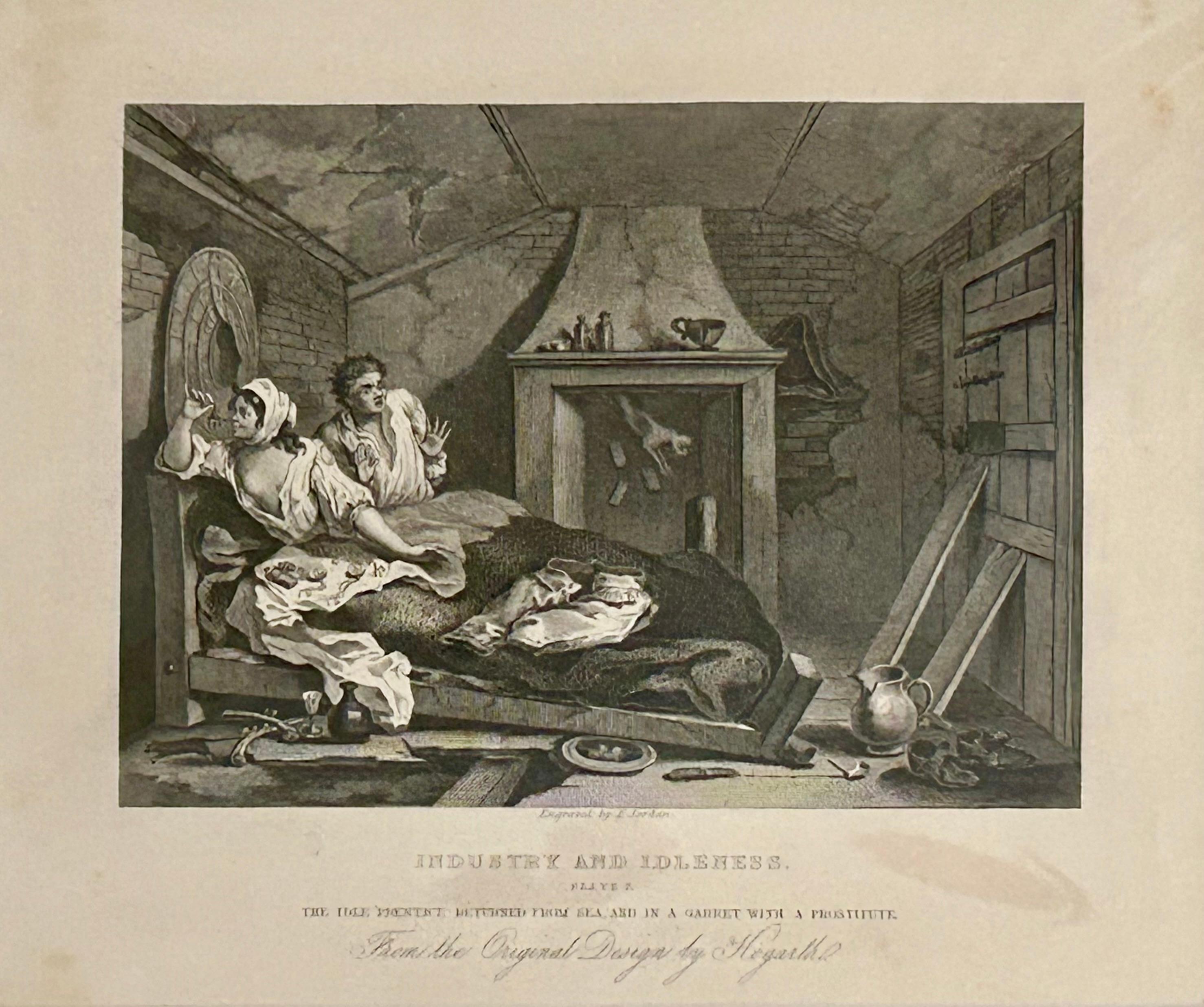 William Hogarth Figurative Print – Industry and Idleness Plate 7: The Idleness Teller „Prentice Returned From Sea“