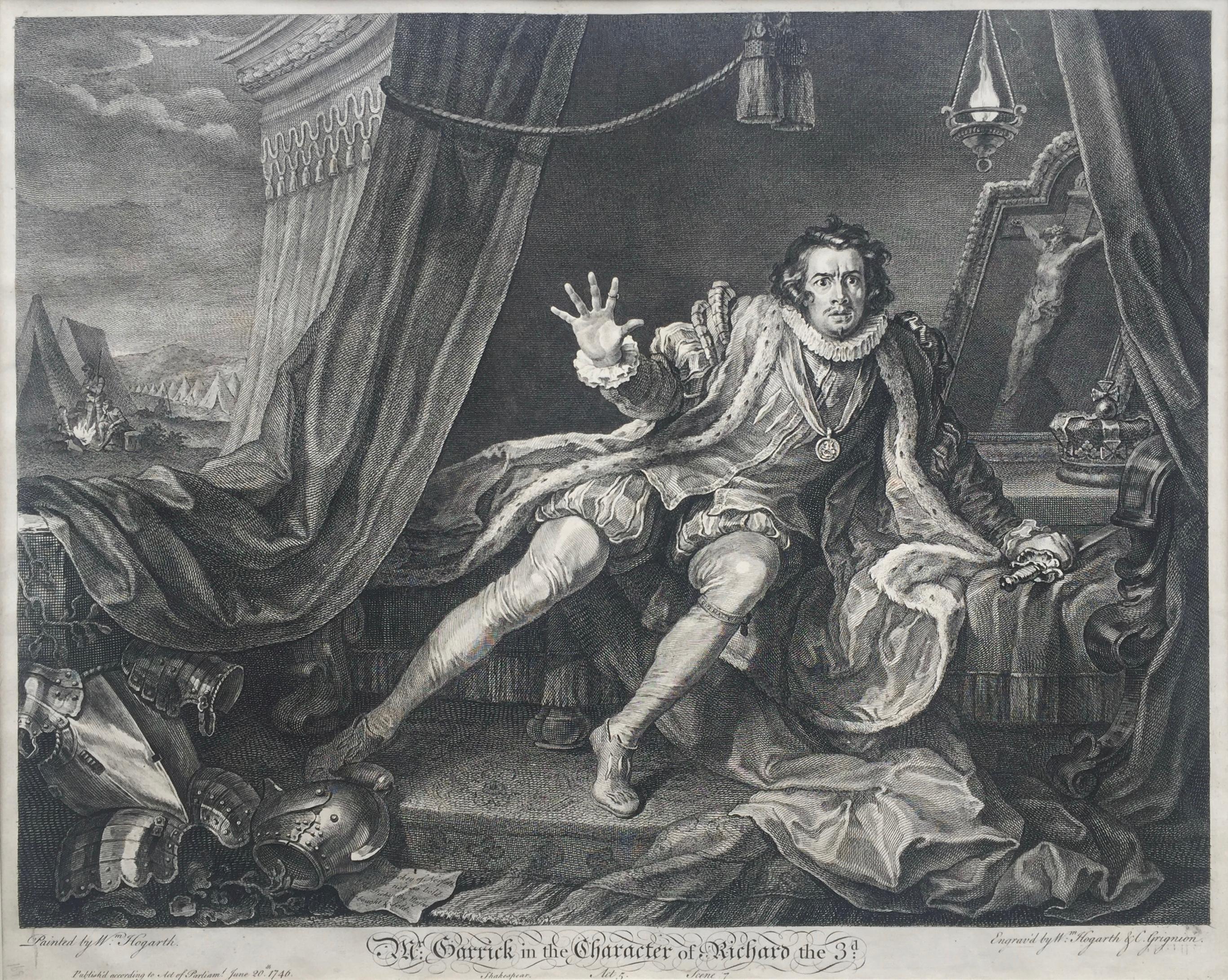 M. Garrick dans le rôle de Richard le 3e  - FINE Impression - Maîtres anciens Print par William Hogarth