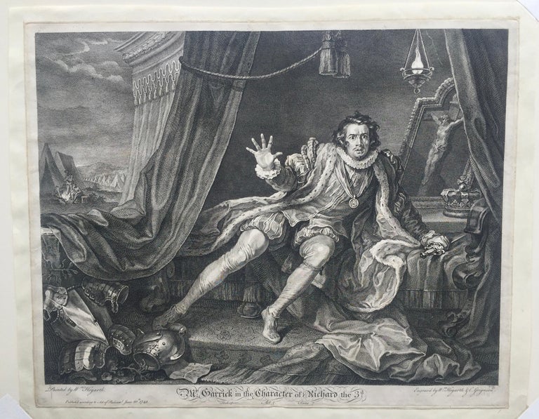 WILLIAM HOGRTH (1697 - 1764)

MR. GARRICK IN THE CHARACTER OF RICHARD THE 3RD (Shakespear Act 5 Scene 7) 
(Paulson 1970.165 ii/ii; Paulson 1989.165 ii/ii;, Dobson and Armstrong p. 207)
Etching and Engraving, lower left Painted by Wm Hogarth lower