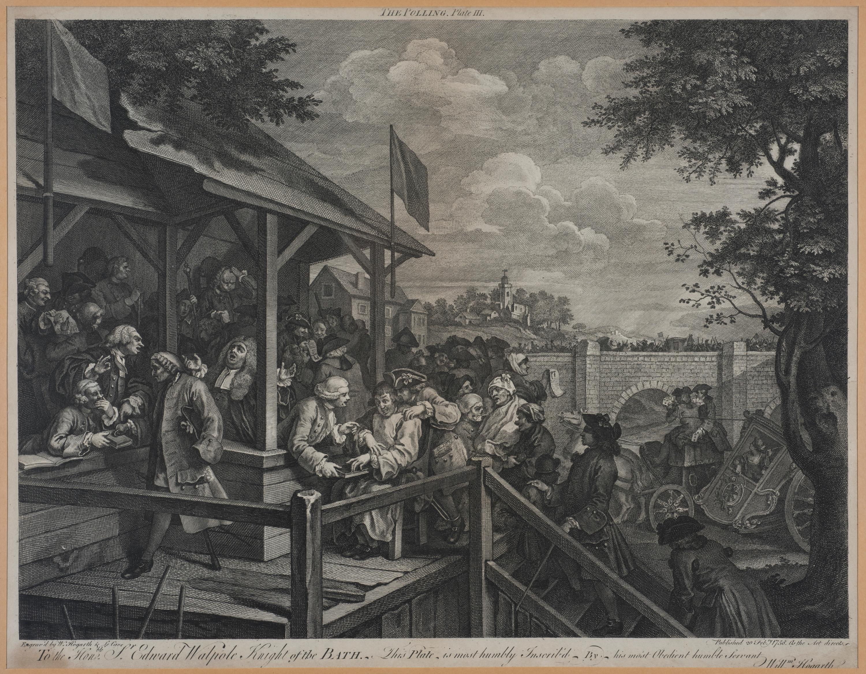 The Polling is an original etching realized by William Hogarth in 1758. The etching was engraved also by Francois Morellon de la Cave.

Original title: The Polling, Plate III: Four Prints of an Election.

Signature on plate: 