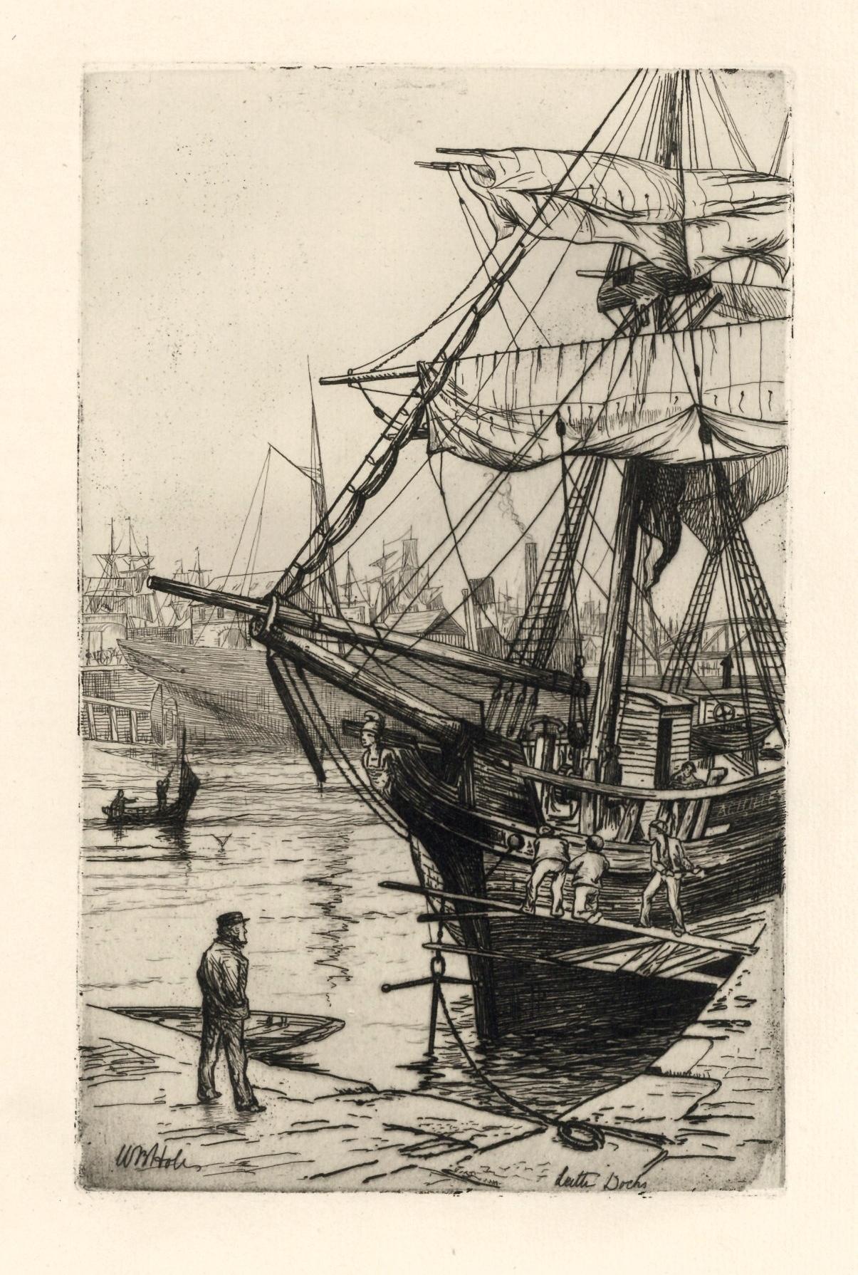 Eau-forte originale « Leith Docks » - Print de William Hole