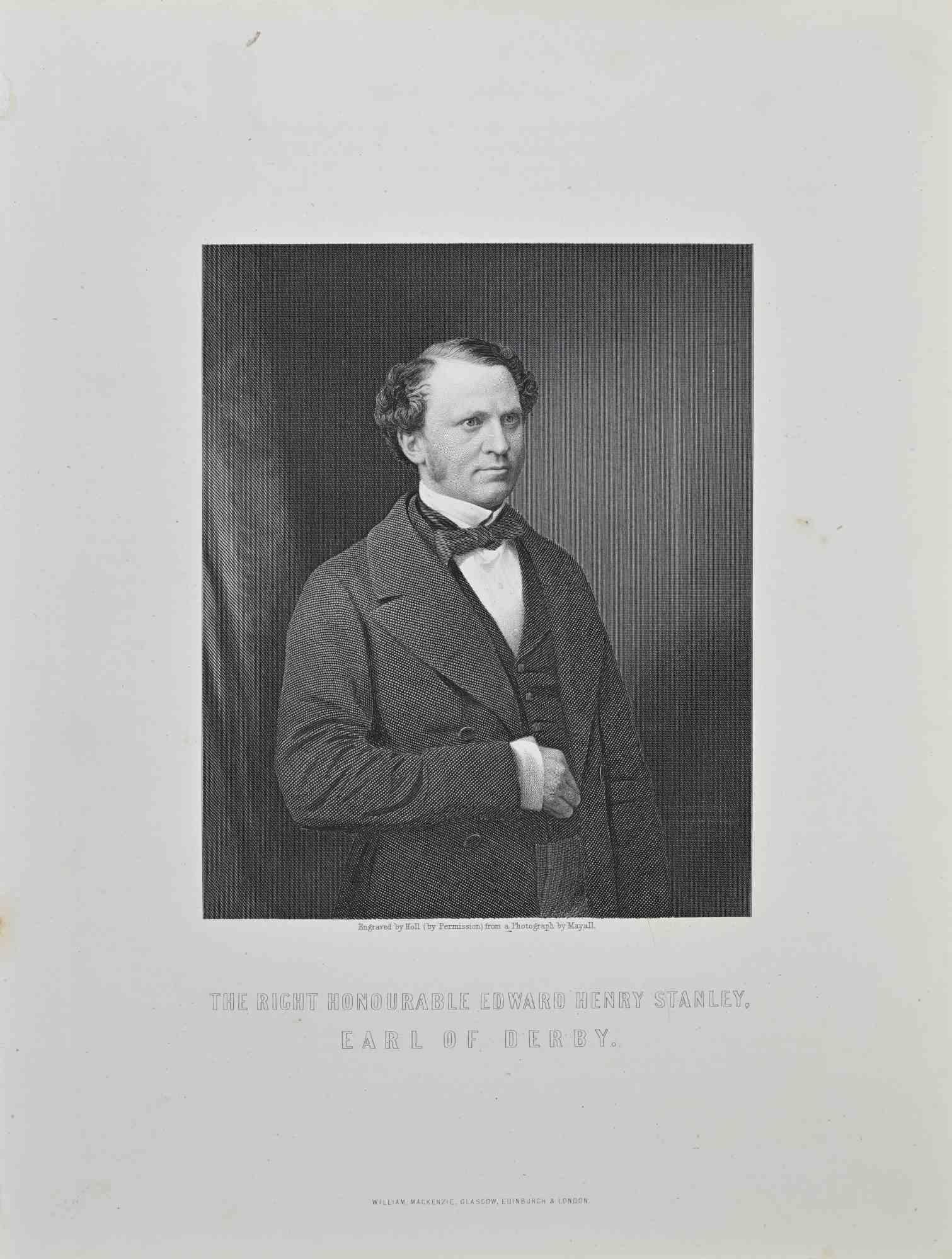 Retrato del Muy Honorable Edward Henry Stanley, Conde de Derby es una obra de arte realizada por William Holl (1807-1871), con permiso, a partir de una Fotografía de Mayall.

Litografía, impresa en 1872 por Milliam Mackenzie, Londres.
Buen estado.