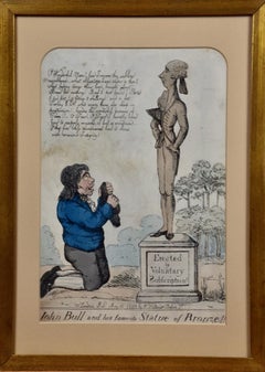 An early 19th C. satirical etching of John Bull kneeling before William Pitt