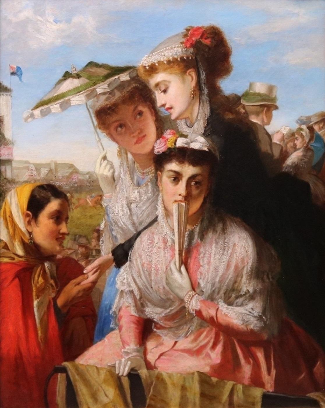 ‘Our Party at the Oaks’ by William Holyoake R.B.A. (1834-1894). The painting – which depicts a group of young ladies at the famous English horse race at Epsom Downs - was exhibited at the Royal Society of British Artists in 1867. It is presented in
