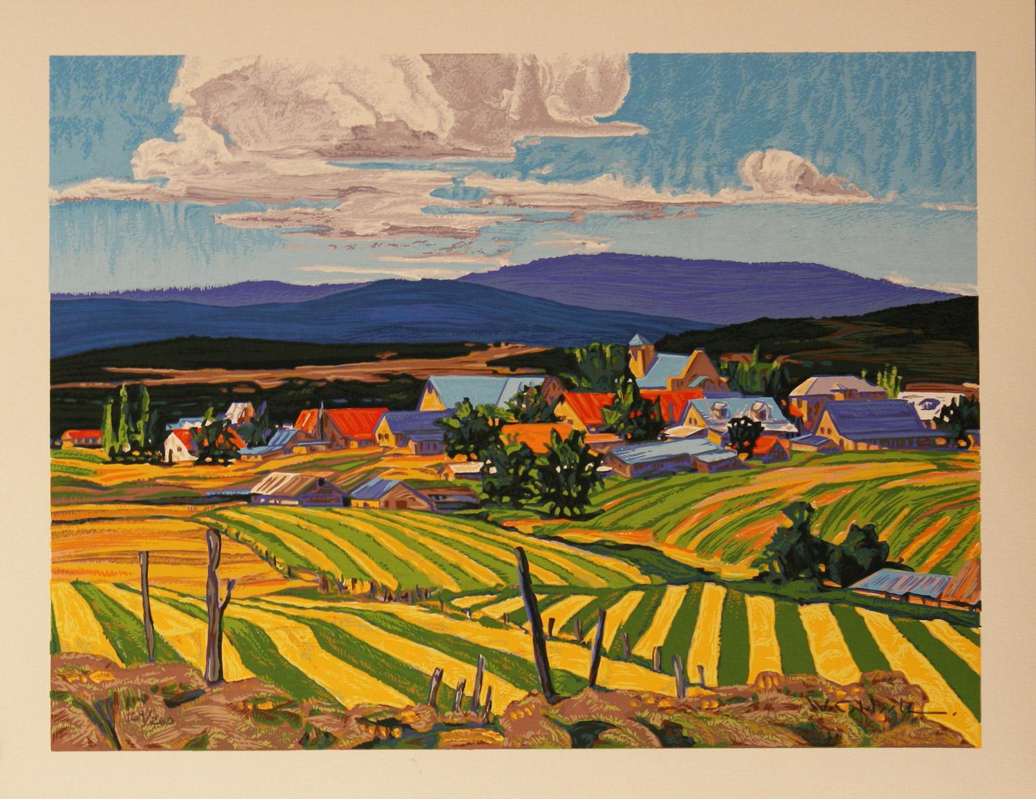 Los Ojos Village hand pulled serigraph by William Hook