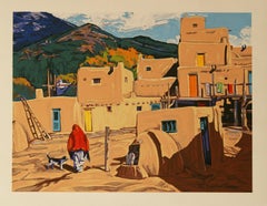 Taos Pueblo hand pulled serigraph by William Hook