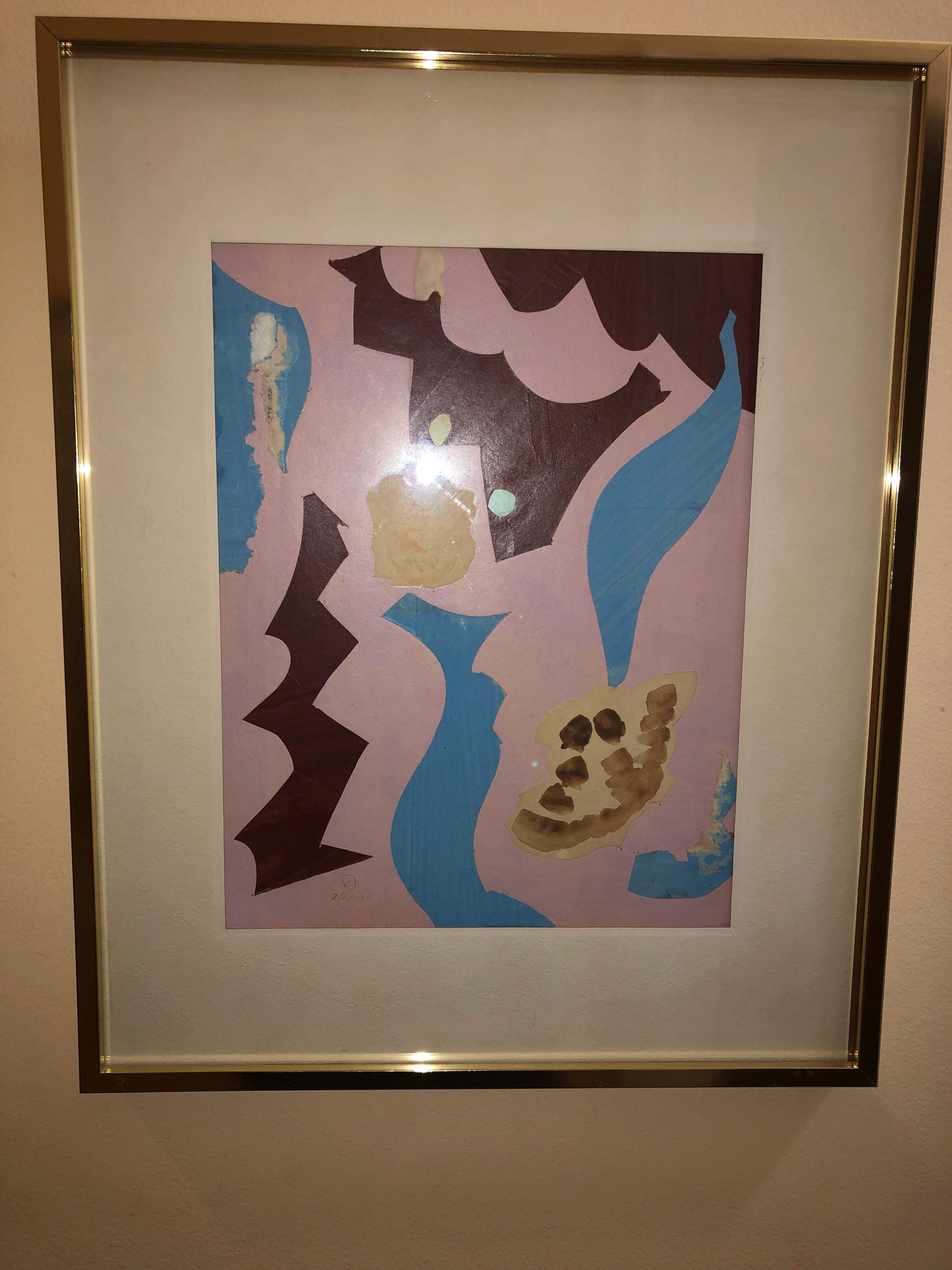 William Horace Littlefield: 1902-1969. Well listed American Modernist. He studied under Hans Hoffman and is known for these abstract mixed medium paintings. He has auction result high over $14000. This fabulous piece has vivid pink and blue colors .