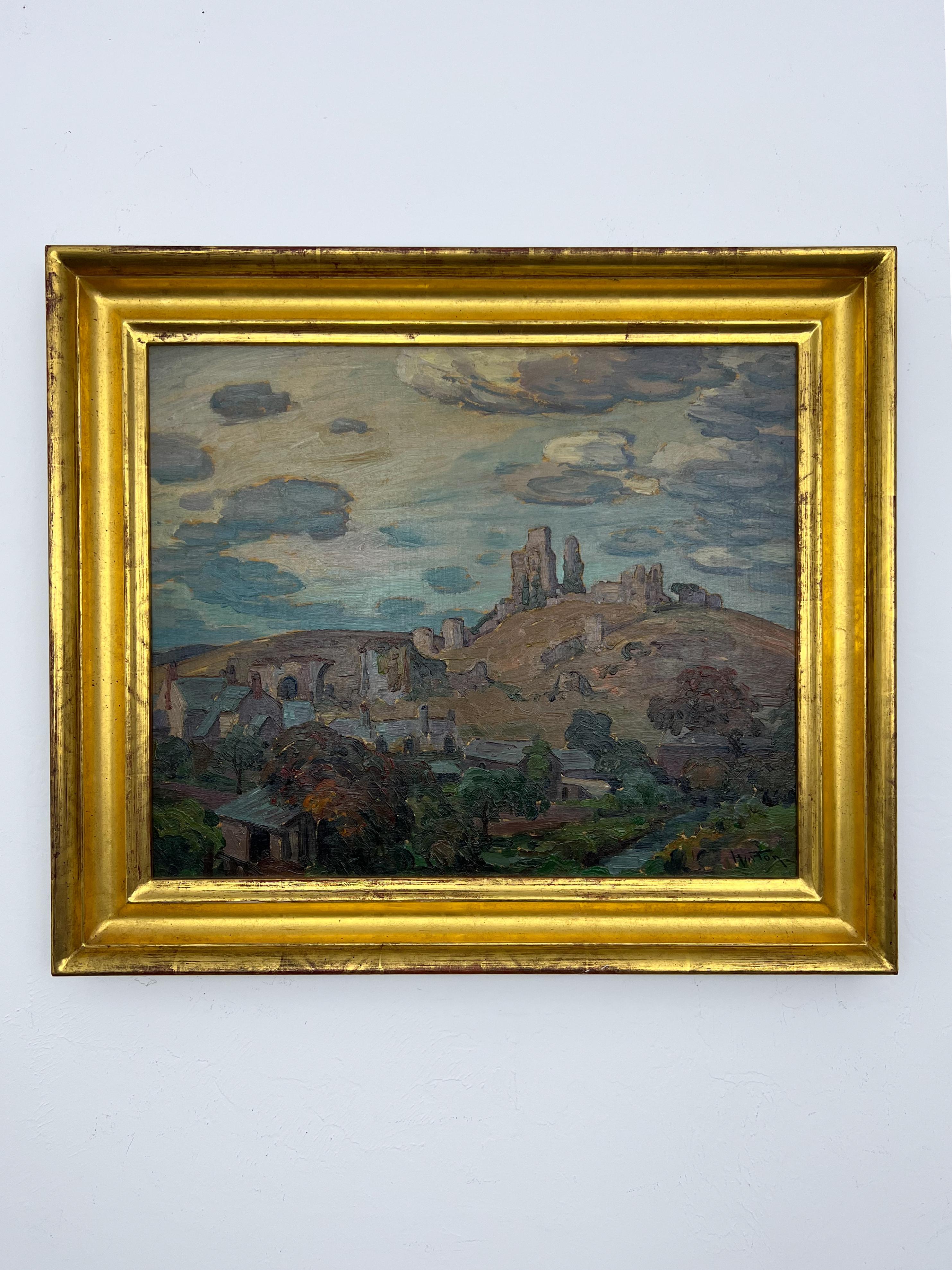 Corfe Castle - Dorset, England.  Original English Landscape Oil Painting. - Brown Landscape Painting by William Horton