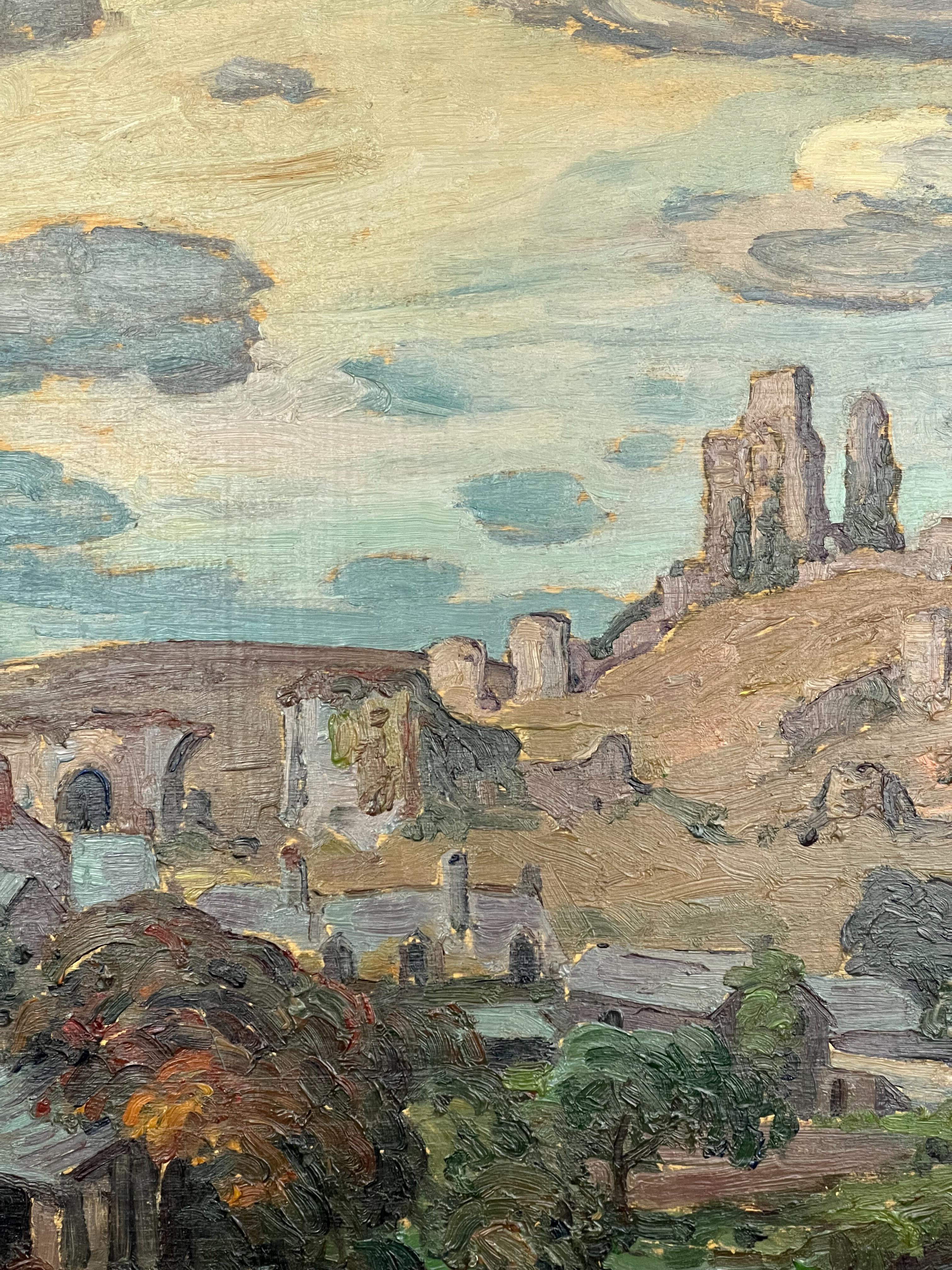 Corfe Castle - Dorset, England.  Original English Landscape Oil Painting. For Sale 2