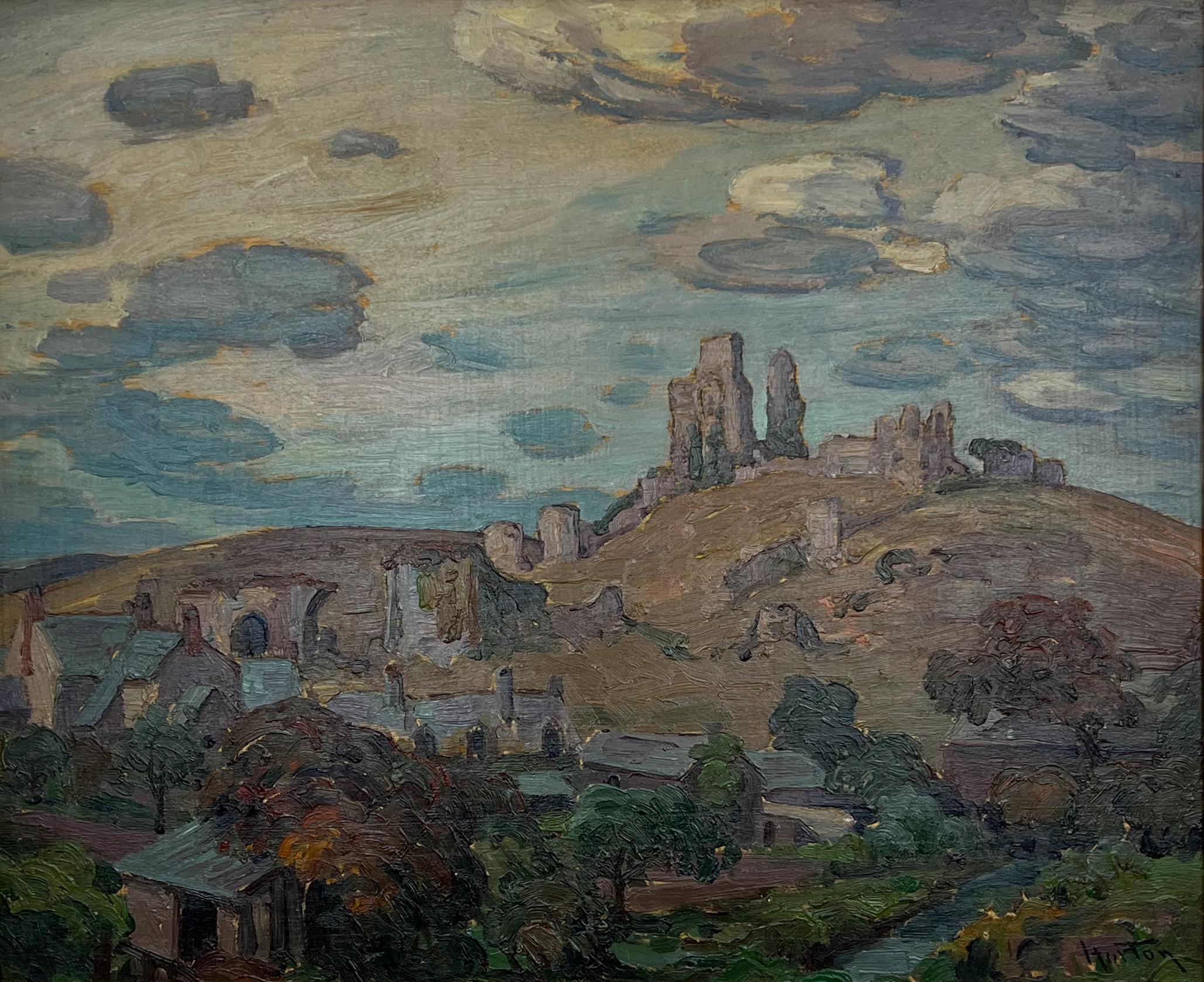 Corfe Castle - Dorset, England.  Original English Landscape Oil Painting. For Sale 3