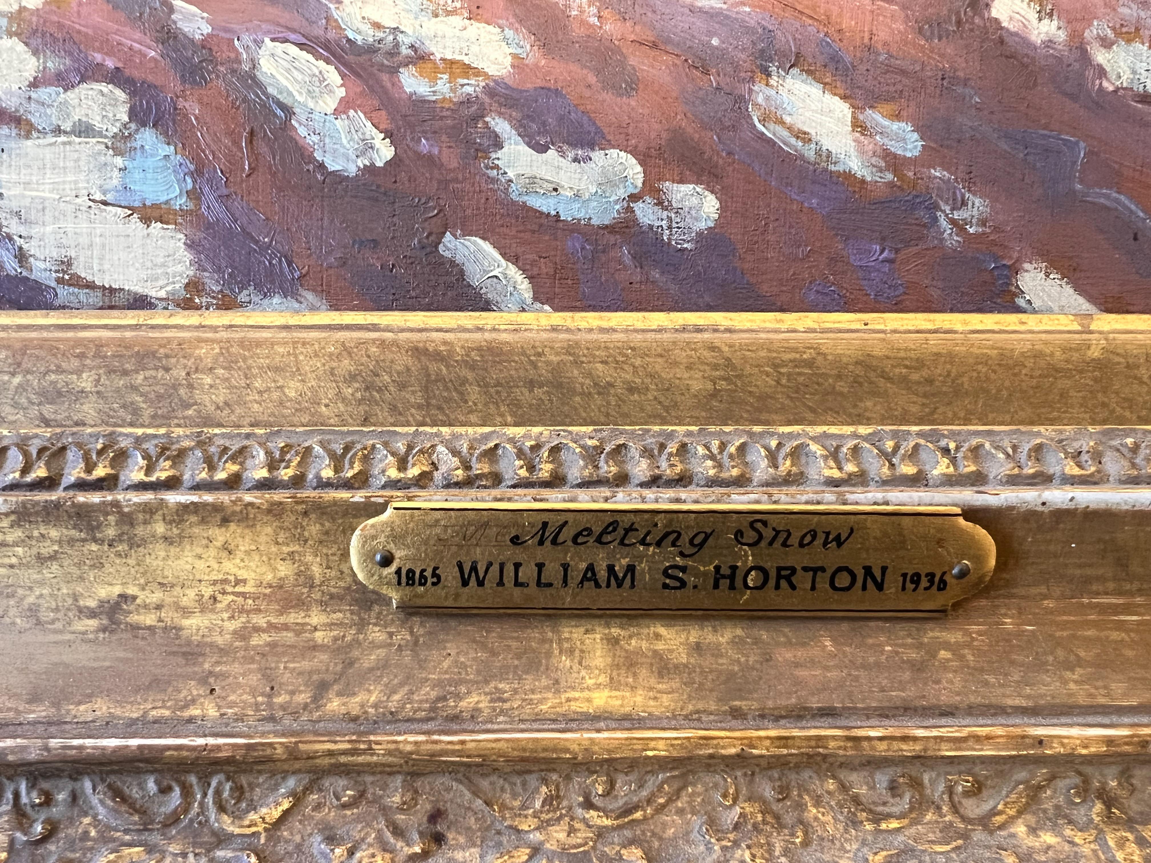 Fonte des neiges dans un champ labouré.  Peinture impressionniste américaine Scène d'hiver. - Impressionnisme américain Painting par William Horton