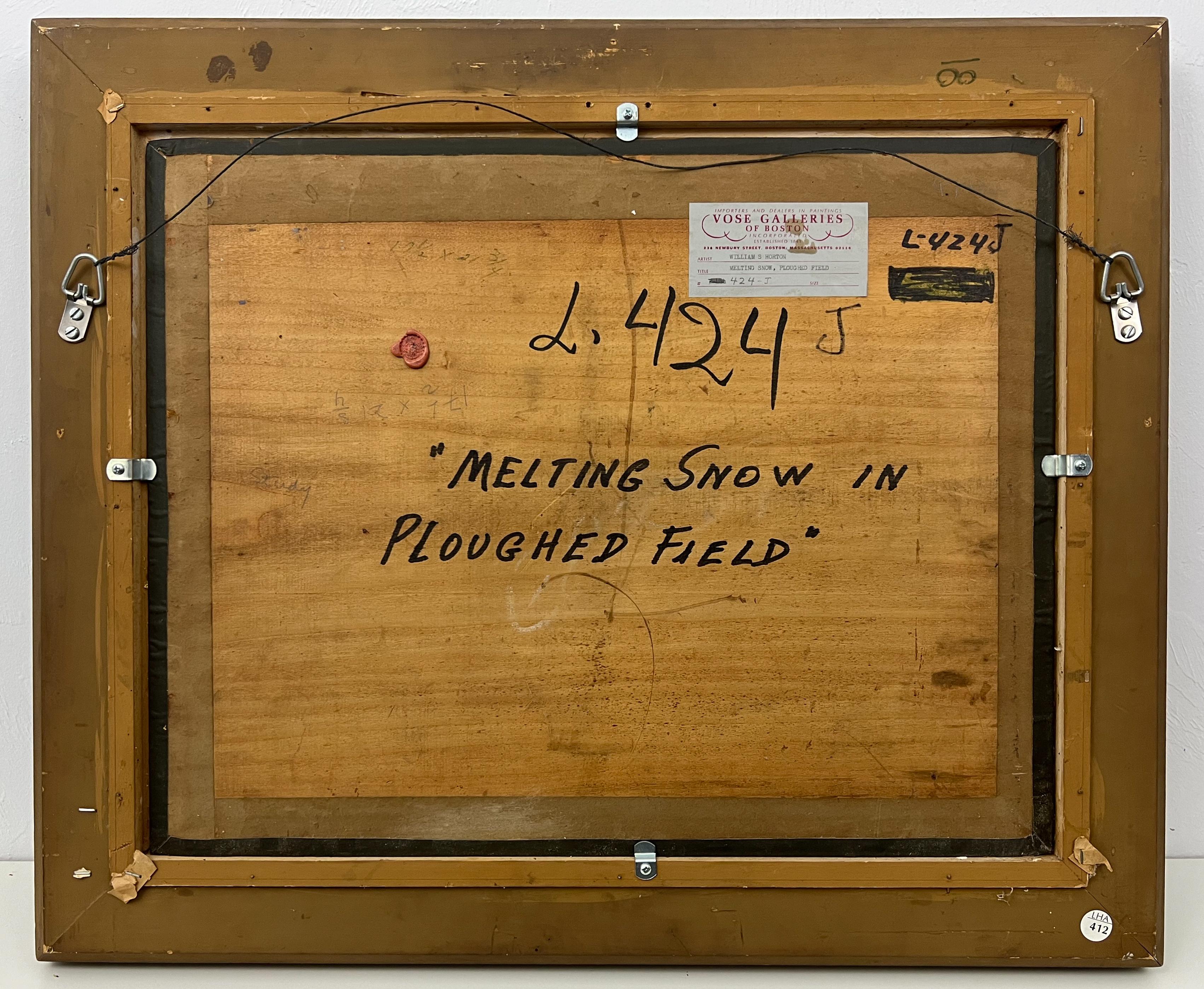 Un joli petit paysage impressionniste représentant la fonte des neiges dans un champ labouré, peint par William Samuel Horton (1856-1936).    William Horton, essentiellement peintre paysagiste, a vécu et travaillé la majeure partie de sa carrière à