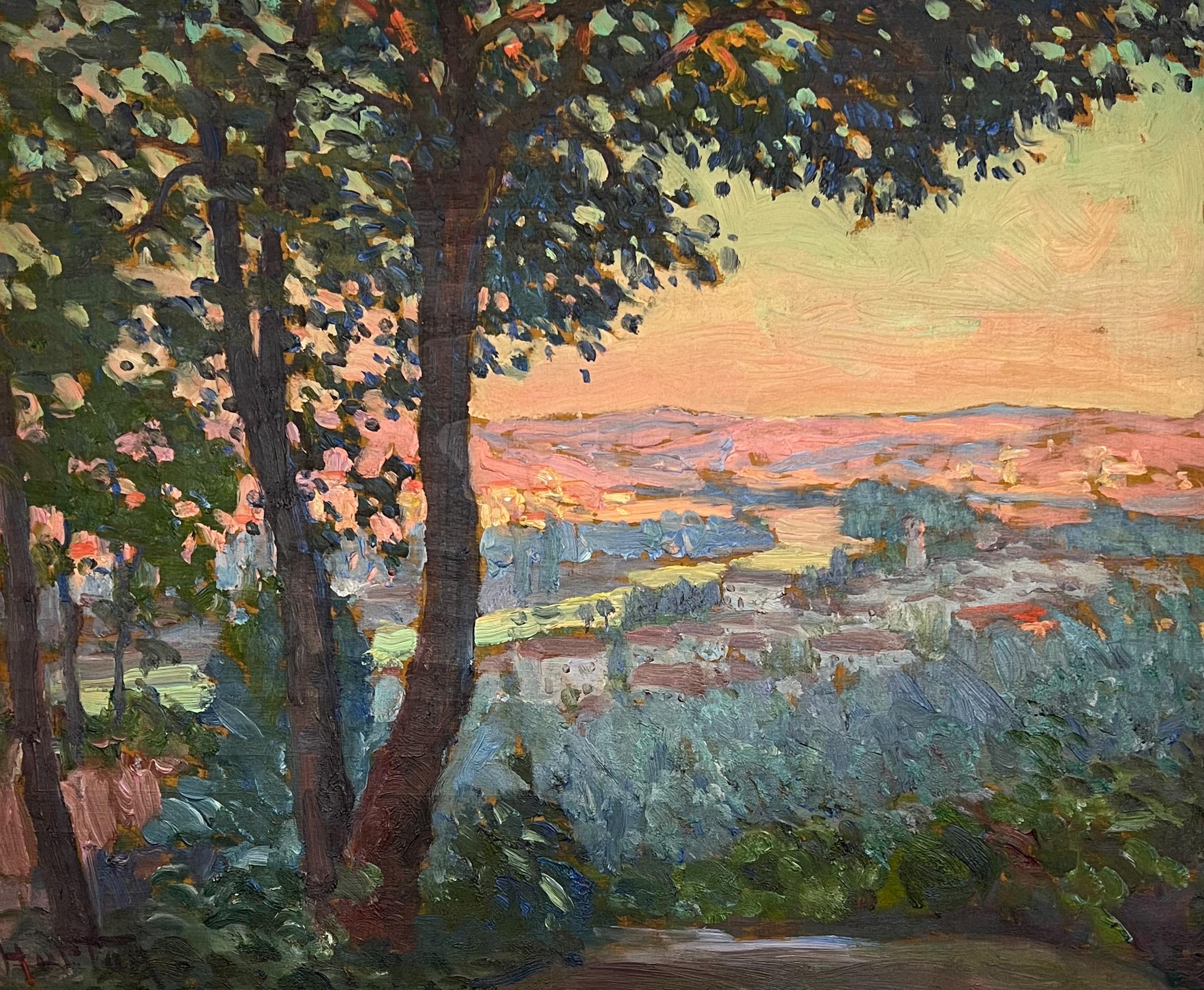 Paysage au Crépuscule - Original Impressionistic French Landscape Oil Painting. - Beige Landscape Painting by William Horton