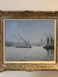 British Impressionist View of Tower Bridge from the Thames in tones of Blue