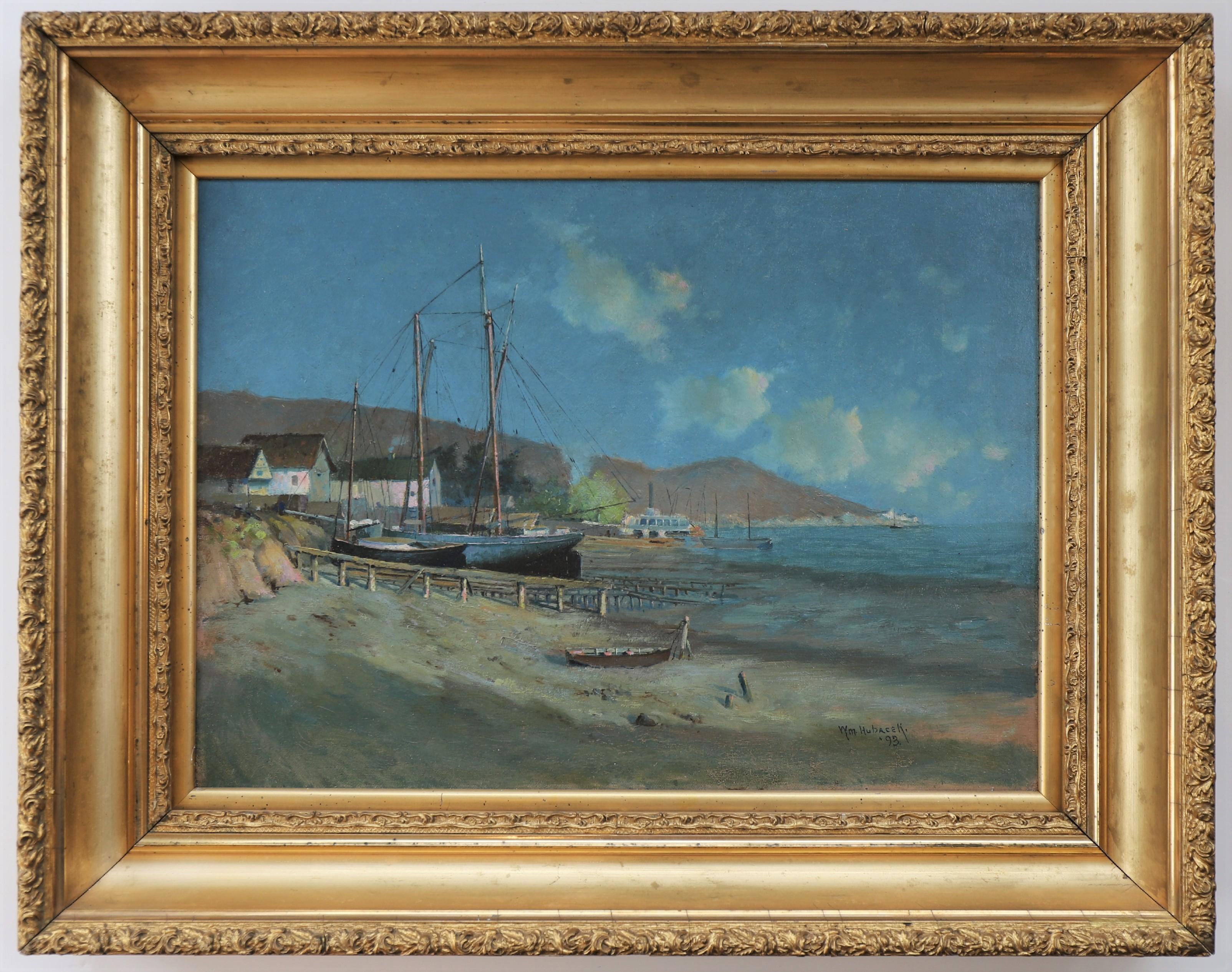 Landscape Painting de William Hubacek - Bahía de San Francisco cerca del Golden Gate, 1893 por William Hubaeck, Pintura de California