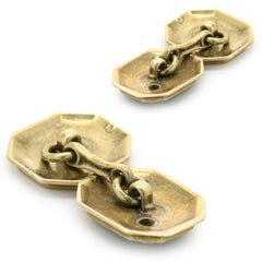 William Huger & Co. 14 Karat Gelbgold Vintage Manschettenknöpfe mit Diamanten und Emaille