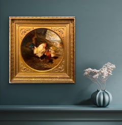 19th century romantic painting Roosters at a farm - bird countryside