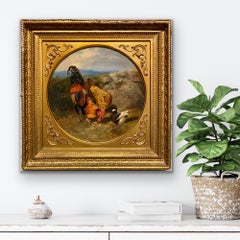 19th century romantic painting Roosters in the countryside - bird dove
