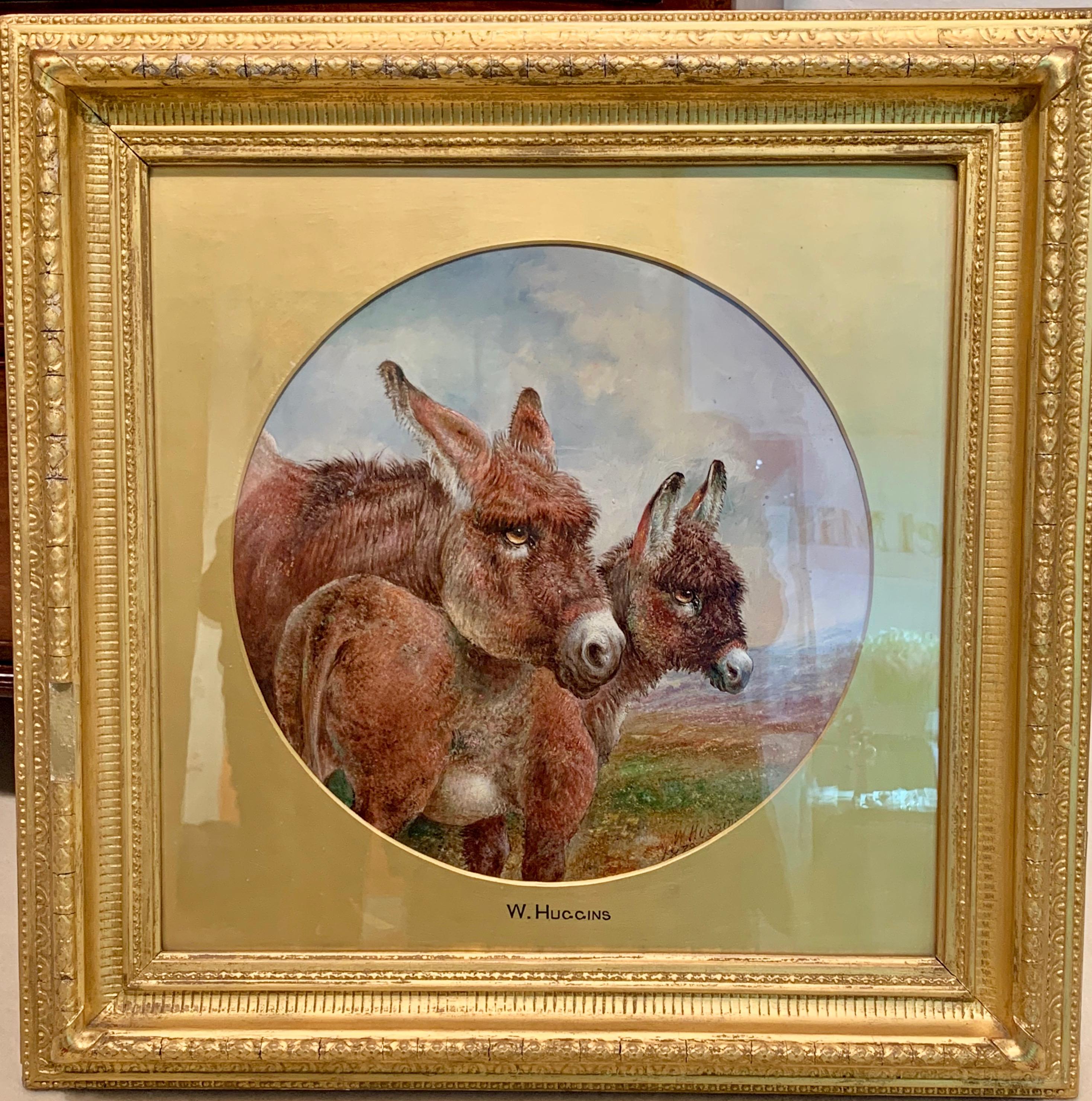 William Huggins Animal Painting - 19th century Victorian Mother Donkey with her foal