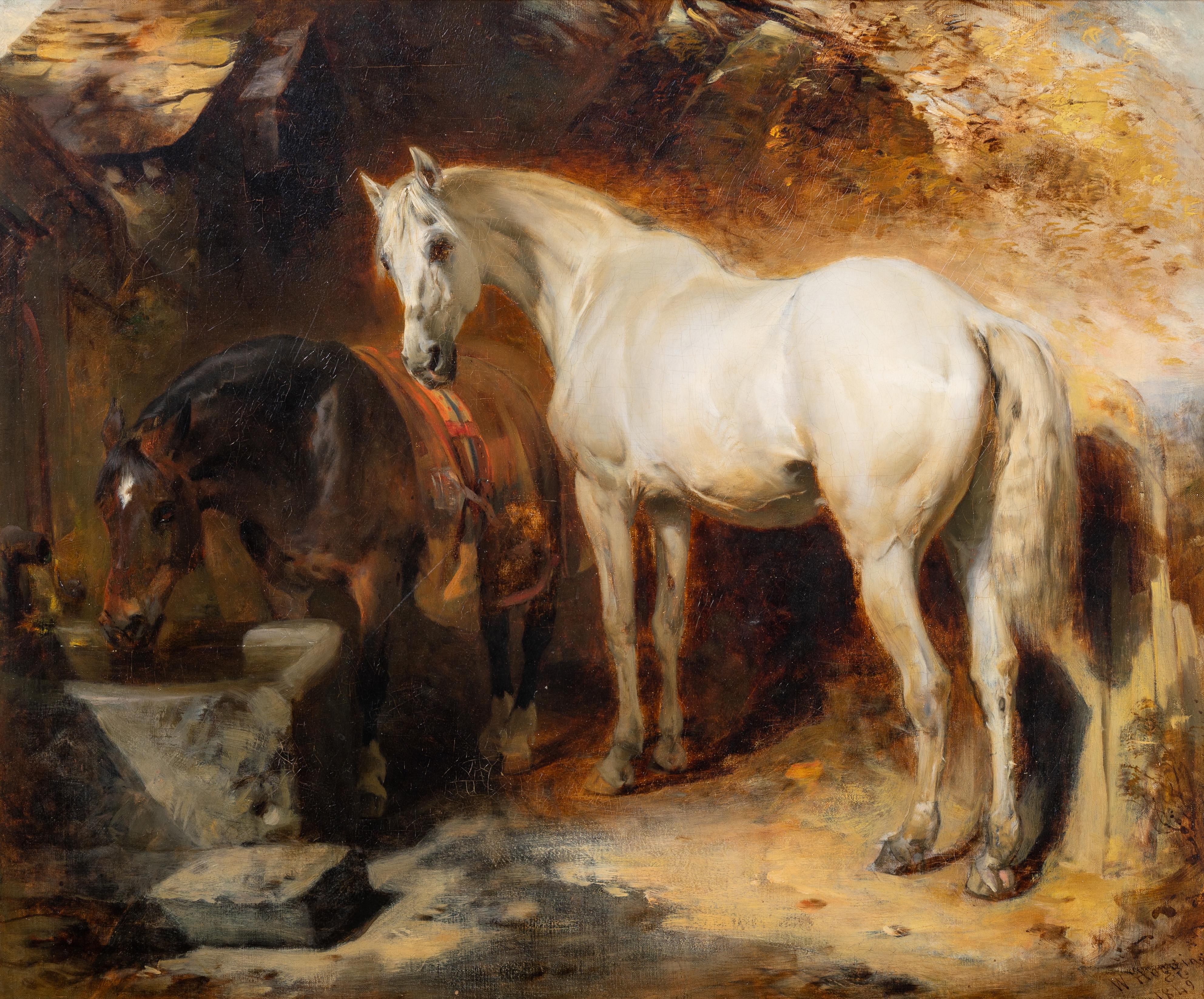 Pferde tränken – Painting von William Huggins