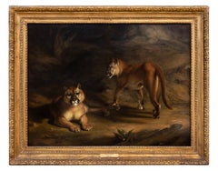 Antique Two Pumas in a Landscape