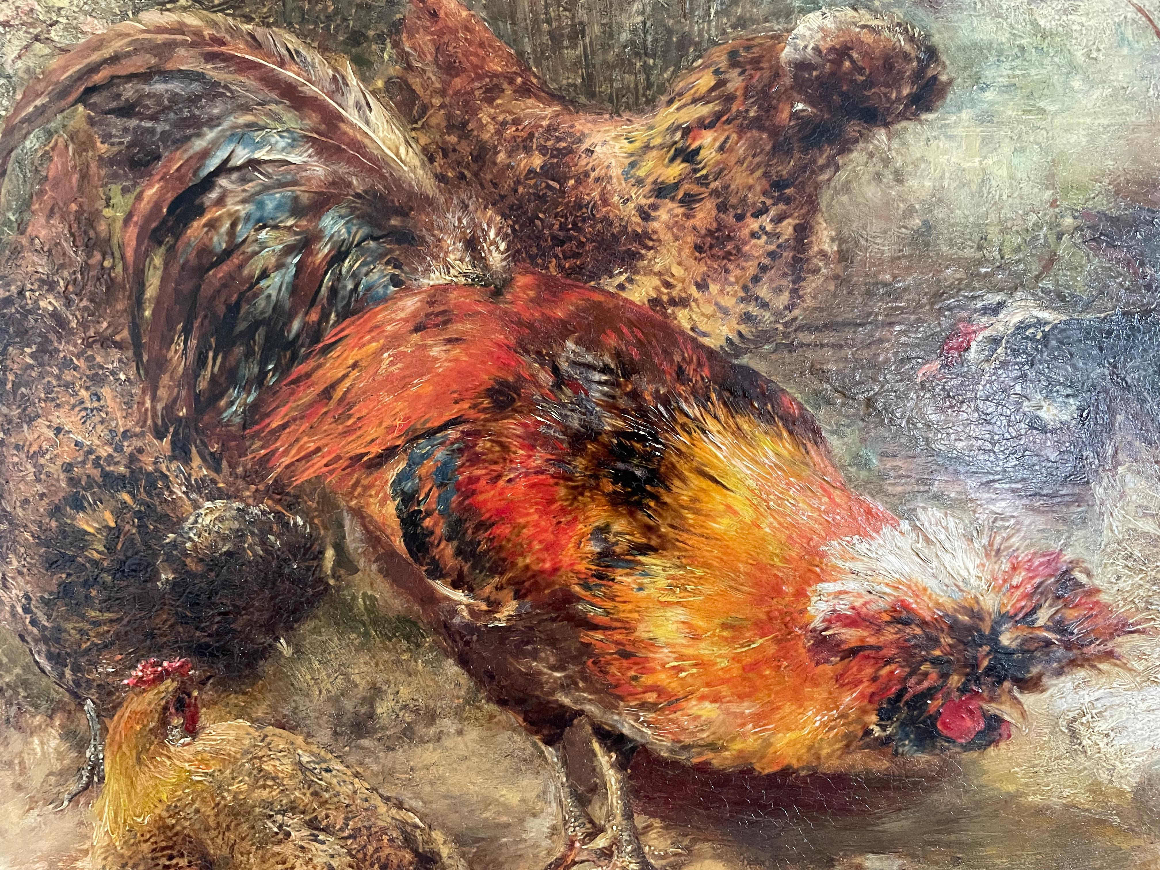 William Huggins - 19th Century British Oil painting of Hens and Cockerel For Sale 3