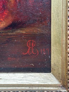 19th century English Still Life of Apples, Grapes and Insects on a Garden Ledge