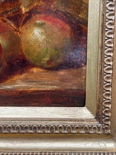 19th century English study of Apples and fruit on a ledge