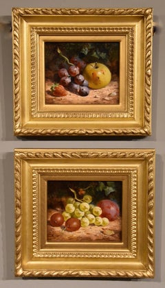 Oil Painting Pair by William Hughes "White Grapes" and "Black Grapes"