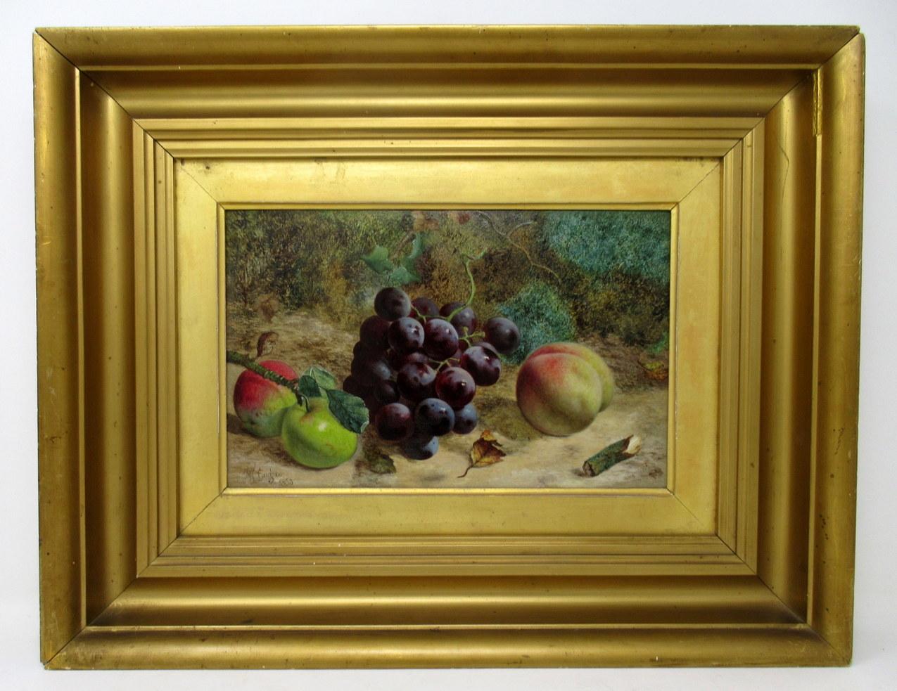 Victorien William Hughes Nature morte aux fruits Huile sur panneau Peinture anglaise 1863 Cadre doré en vente