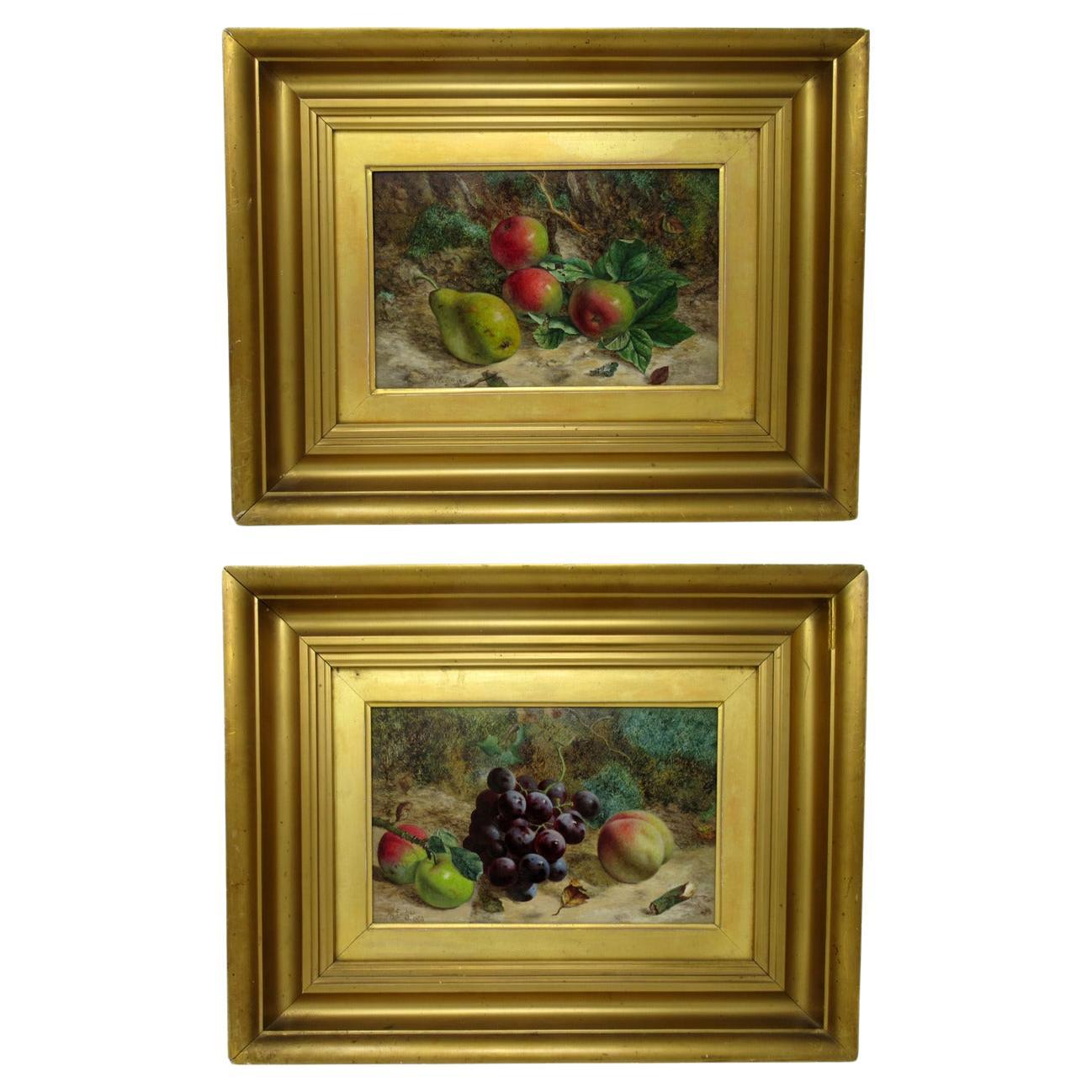 William Hughes Still Life Fruits Oil on Board English Painting 1863 Gilt Frame  