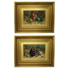 Used William Hughes Still Life Fruits Oil on Board English Painting 1863 Gilt Frame  