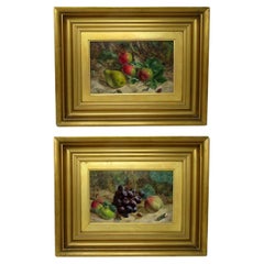William Hughes Still Life Fruits Oil on Board English Painting 1863 Gilt Frame