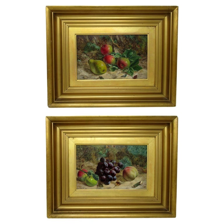 William Hughes Still Life Fruits Oil on Board English Painting 1863 Gilt Frame   For Sale