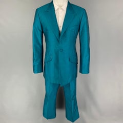 WILLIAM HUNT Savile Row Size 42 Teal Silk Peak Lapel Suit