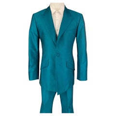 WILLIAM HUNT Savile Row Anzug aus blauer Seide mit Spitzenrevers, Größe 42