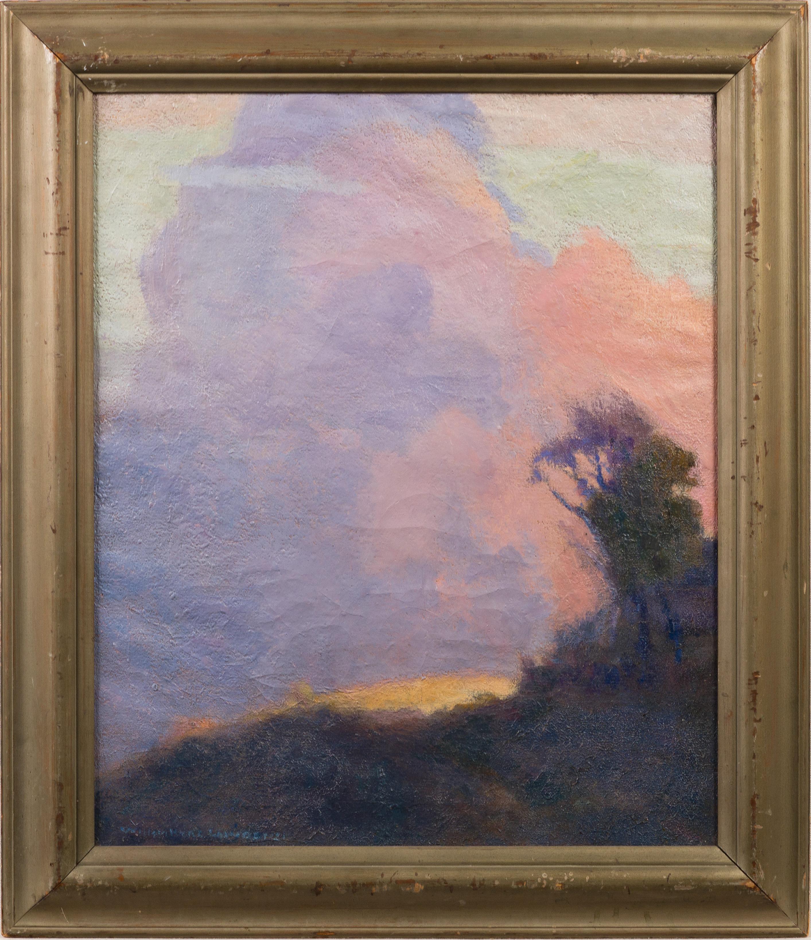 Antique American Impressionist Cloud Study Sunset New Hampshire Landscape Oil - Painting by William Hurd Lawrence 
