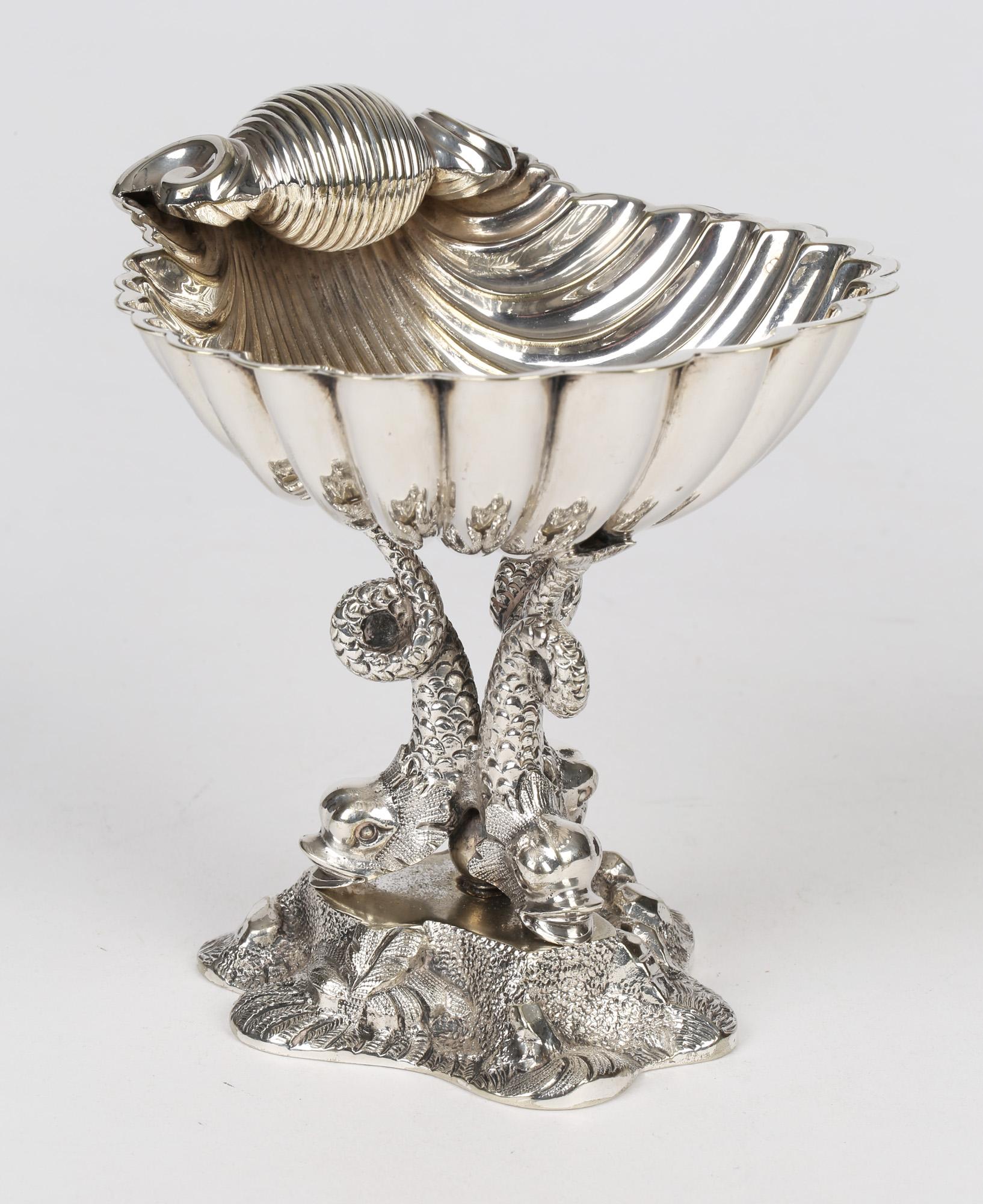 Silvered William Hutton Aesthetic Movement Silver Plated Clam Shell Bon-Bon Dish